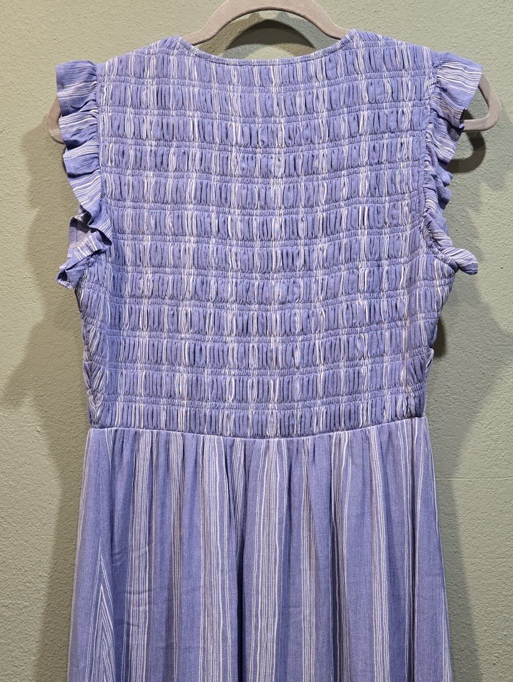 Sugarlips Evianna Flutter Midi Dress with ruched bocide — Blue Stripe Size Small - Picture 4 of 8